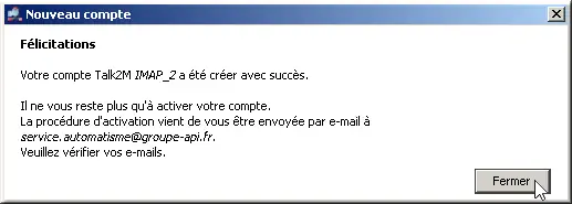 Compte créé avec succès